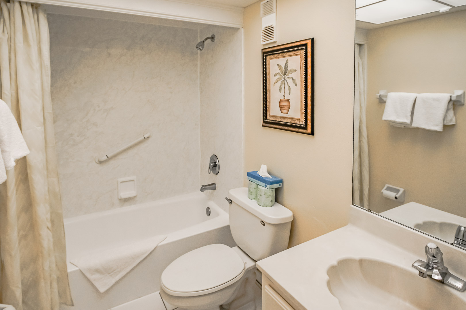 A clean bathroom at VRI's Sand Pebble Resort in Treasure Island, Florida.